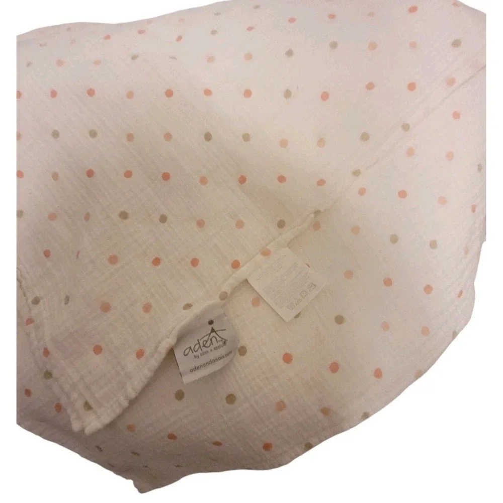 Aden by Aden + Anais ‎ Swaddle Blanket White Pink Brown Tan Polka Dot Muslin